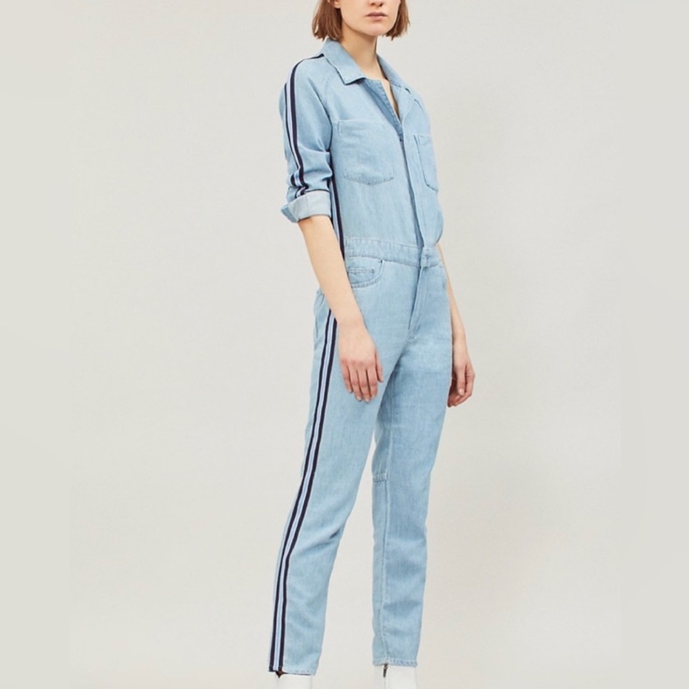 MOTHER Light Blue Jumpsuit with Navy Stripes